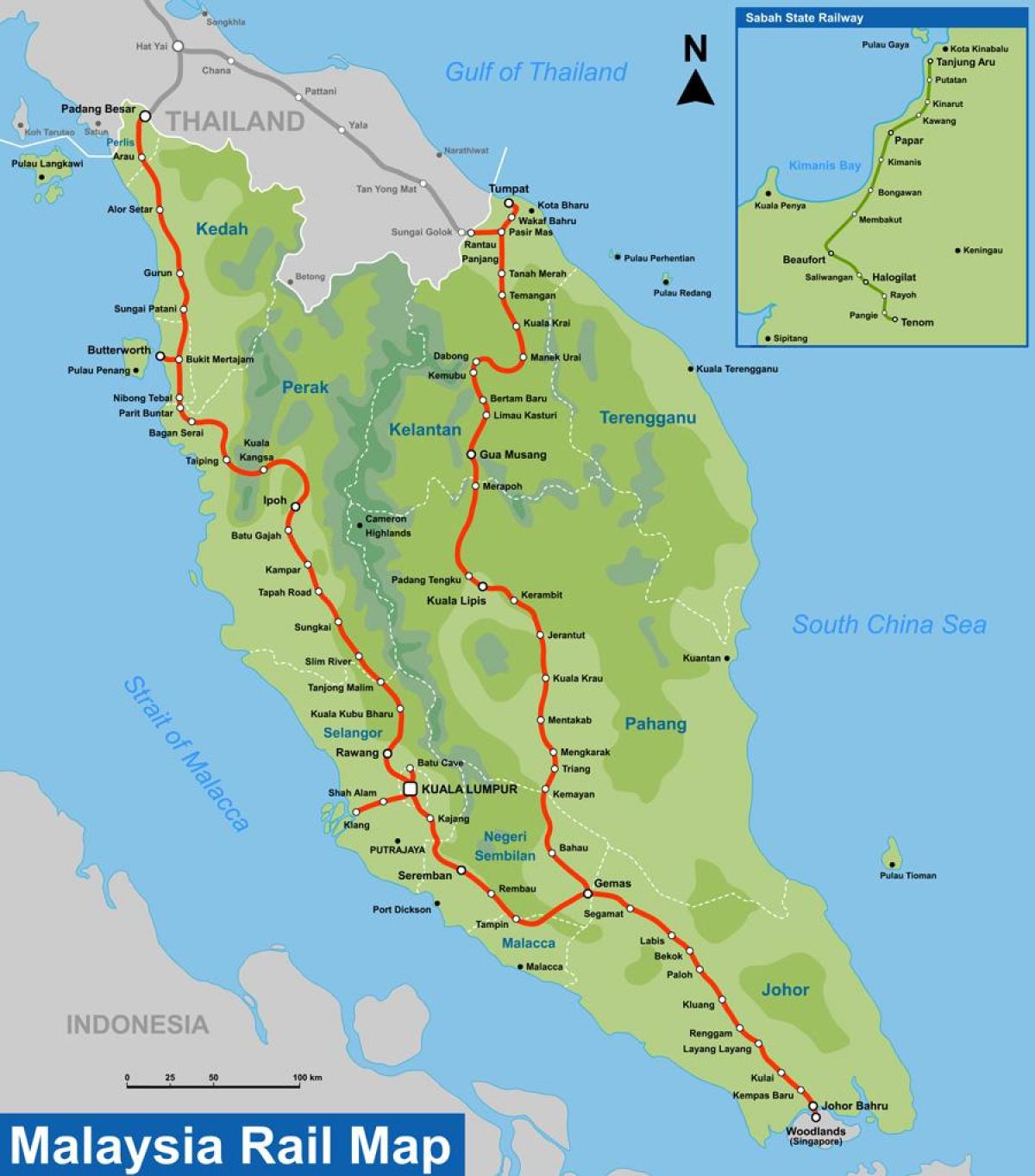 КТМ маршрут на карті Малайзії